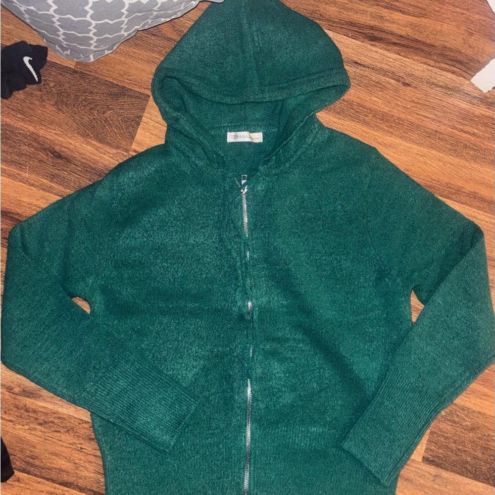 Green Hooded Zip-Front Women's Jacket